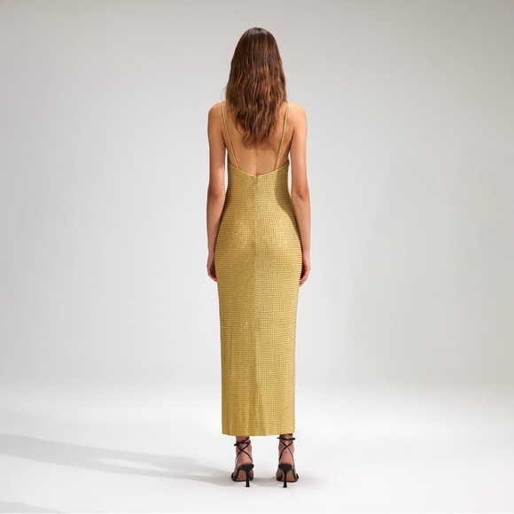 self-portrait YELLOW RHINESTONE MESH MIDI DRESS - Picture 2 of 14